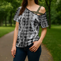 Hawaiian Ohia Lehua Lei Cross Shoulder Shirt Plaid Palaka Eleele Pattern LT9 - Polynesian Pride