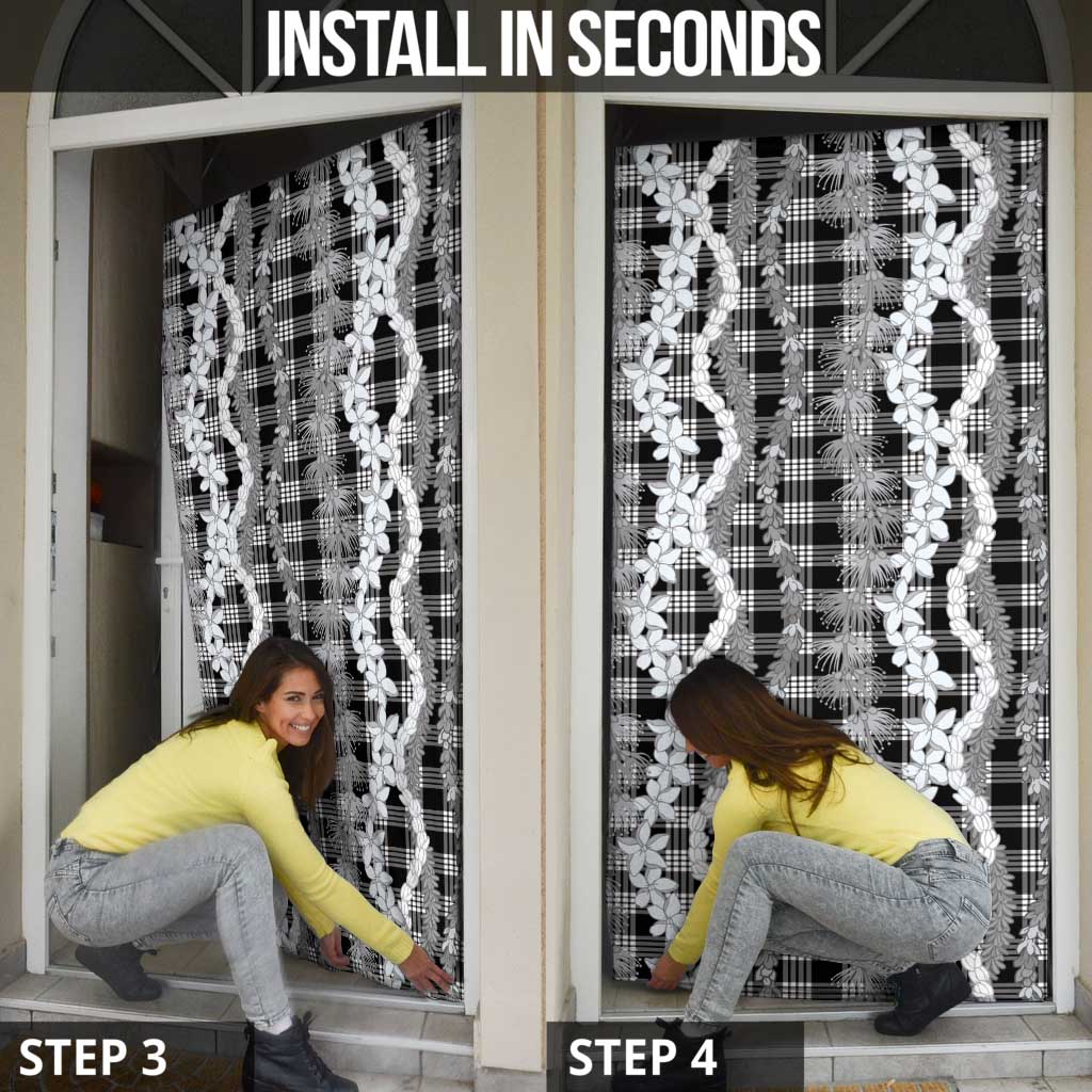 Hawaiian Ohia Lehua Lei Door Cover Plaid Palaka Eleele Pattern - Polynesian Pride