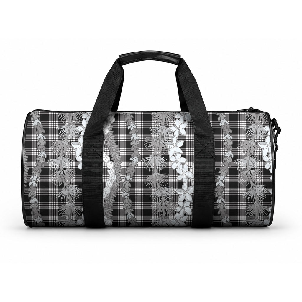 Hawaiian Ohia Lehua Lei Duffle Bag Plaid Palaka Eleele Pattern LT9 One size Black - Polynesian Pride