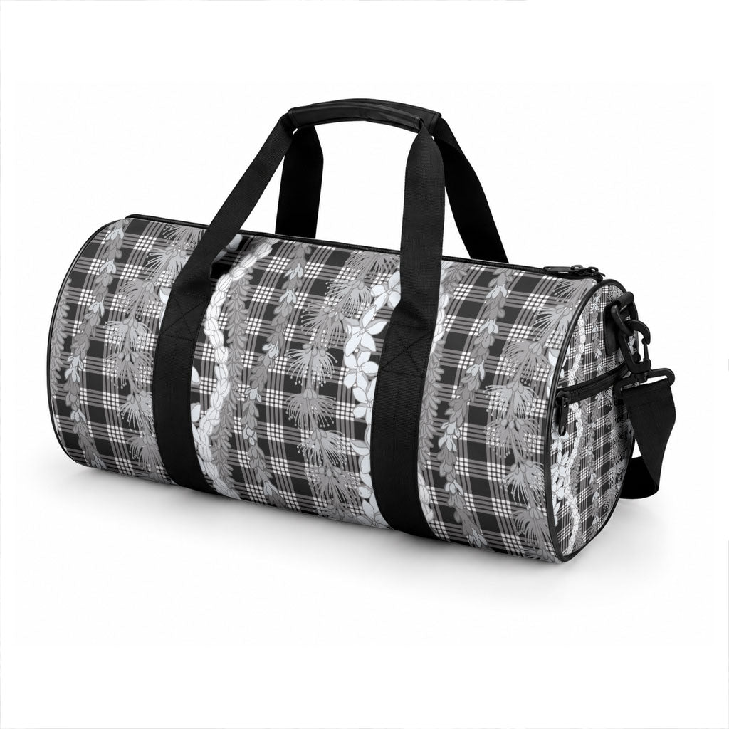 Hawaiian Ohia Lehua Lei Duffle Bag Plaid Palaka Eleele Pattern LT9 - Polynesian Pride