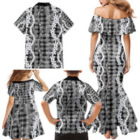 Hawaiian Ohia Lehua Lei Family Matching Mermaid Dress and Hawaiian Shirt Plaid Palaka Eleele Pattern - Polynesian Pride