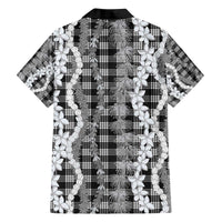 Hawaiian Ohia Lehua Lei Family Matching Off The Shoulder Long Sleeve Dress and Hawaiian Shirt Plaid Palaka Eleele Pattern - Polynesian Pride