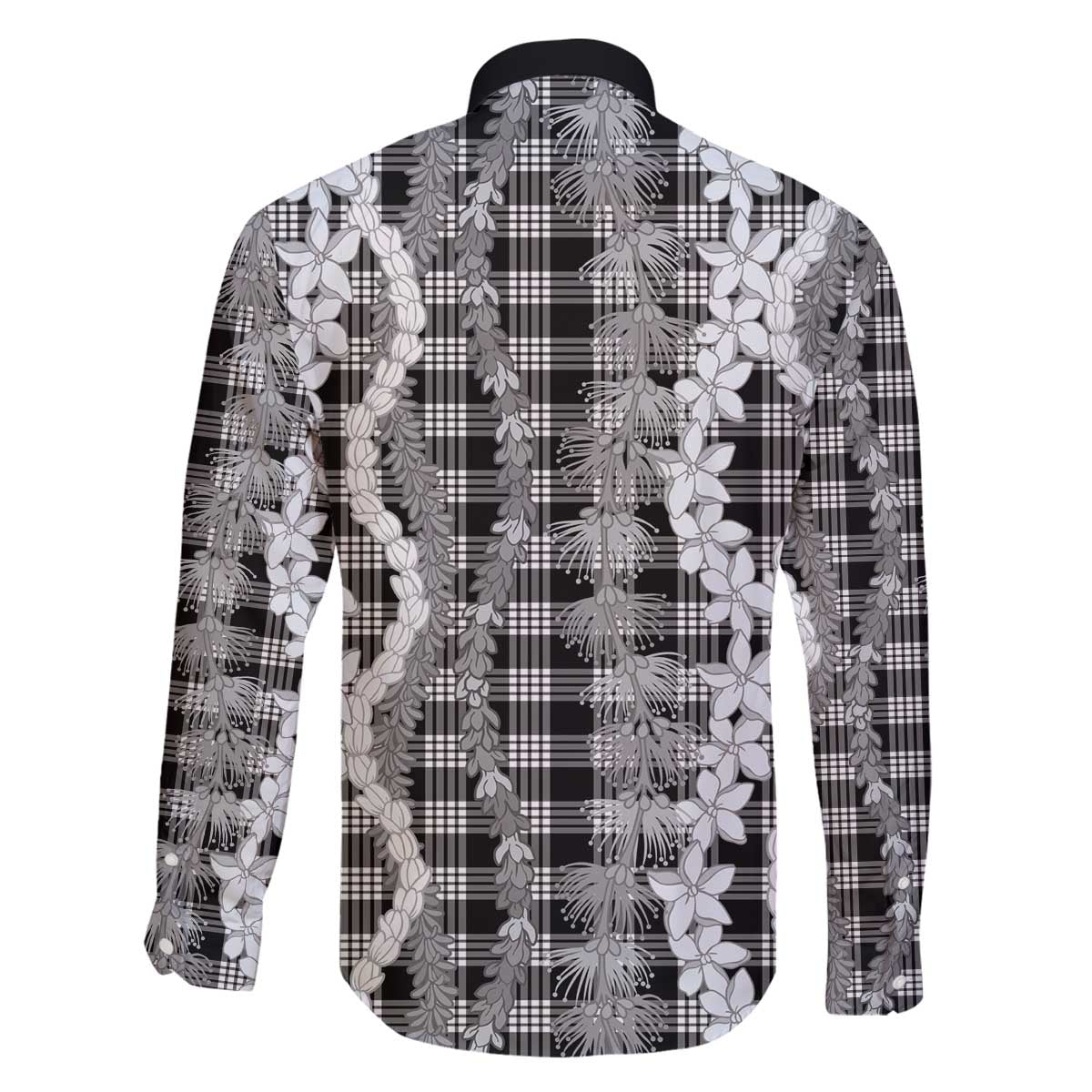 Hawaiian Ohia Lehua Lei Family Matching Off The Shoulder Long Sleeve Dress and Hawaiian Shirt Plaid Palaka Eleele Pattern - Polynesian Pride