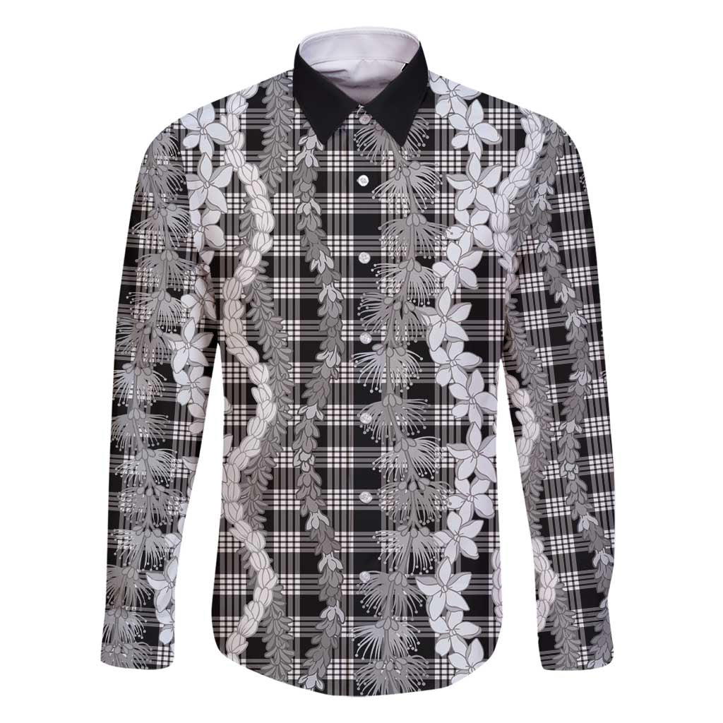 Hawaiian Ohia Lehua Lei Family Matching Off Shoulder Maxi Dress and Hawaiian Shirt Plaid Palaka Eleele Pattern - Polynesian Pride