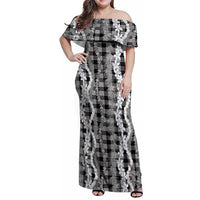 Hawaiian Ohia Lehua Lei Family Matching Off Shoulder Maxi Dress and Hawaiian Shirt Plaid Palaka Eleele Pattern - Polynesian Pride
