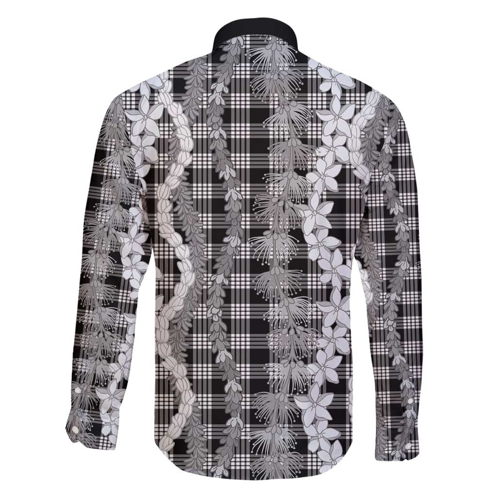 Hawaiian Ohia Lehua Lei Family Matching Off Shoulder Short Dress and Hawaiian Shirt Plaid Palaka Eleele Pattern - Polynesian Pride