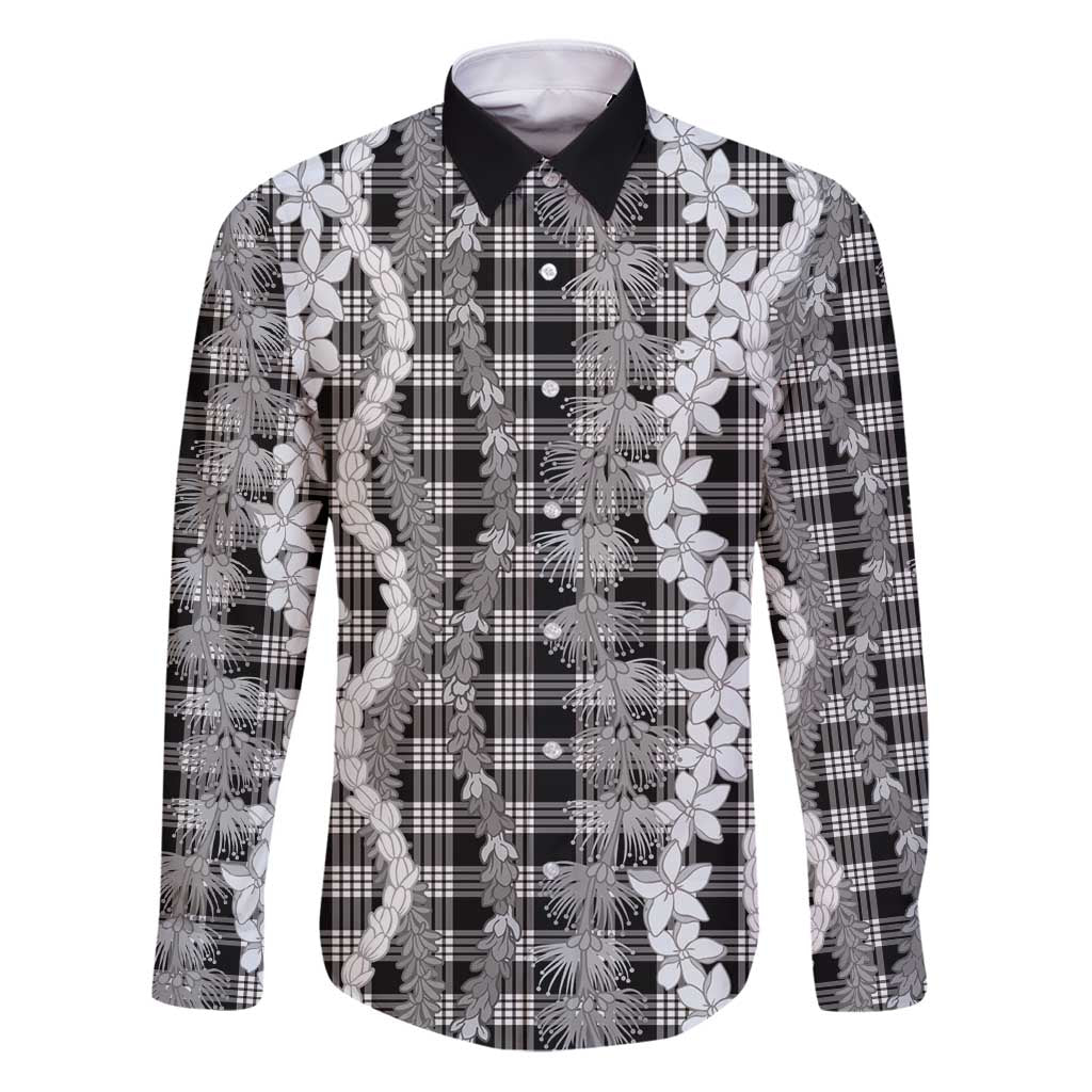 Hawaiian Ohia Lehua Lei Family Matching Puletasi and Hawaiian Shirt Plaid Palaka Eleele Pattern - Polynesian Pride