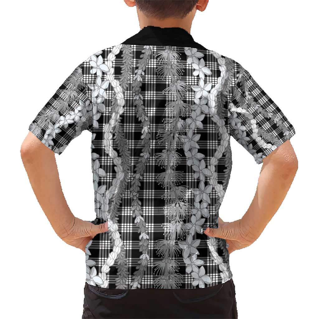 Hawaiian Ohia Lehua Lei Family Matching Short Sleeve Bodycon Dress and Hawaiian Shirt Plaid Palaka Eleele Pattern - Polynesian Pride