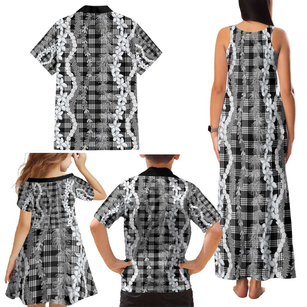 Hawaiian Ohia Lehua Lei Family Matching Tank Maxi Dress and Hawaiian Shirt Plaid Palaka Eleele Pattern - Polynesian Pride