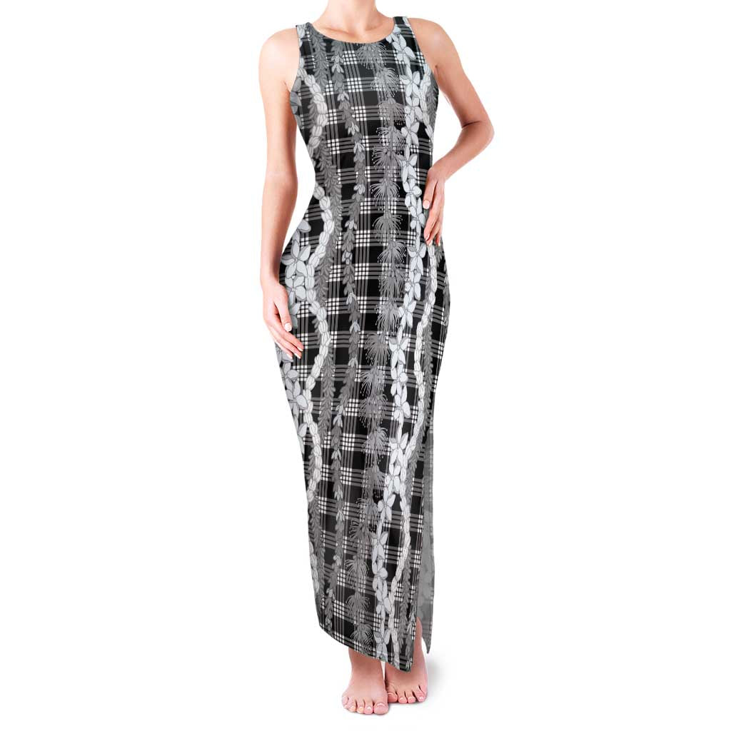 Hawaiian Ohia Lehua Lei Family Matching Tank Maxi Dress and Hawaiian Shirt Plaid Palaka Eleele Pattern - Polynesian Pride