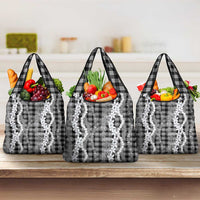 Hawaiian Ohia Lehua Lei Grocery Bag Plaid Palaka Eleele Pattern LT9 3-pack One Size Black - Polynesian Pride