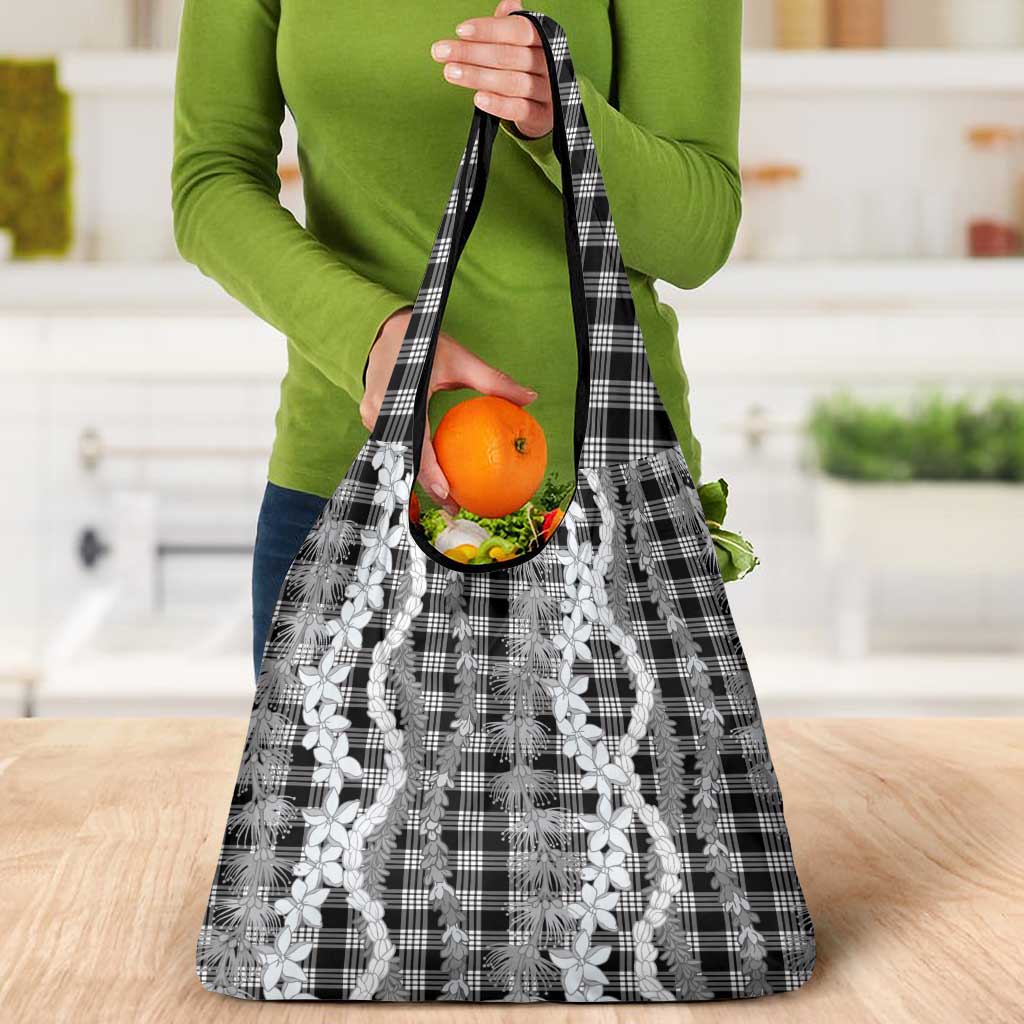 Hawaiian Ohia Lehua Lei Grocery Bag Plaid Palaka Eleele Pattern LT9 - Polynesian Pride