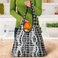 Hawaiian Ohia Lehua Lei Grocery Bag Plaid Palaka Eleele Pattern LT9 - Polynesian Pride