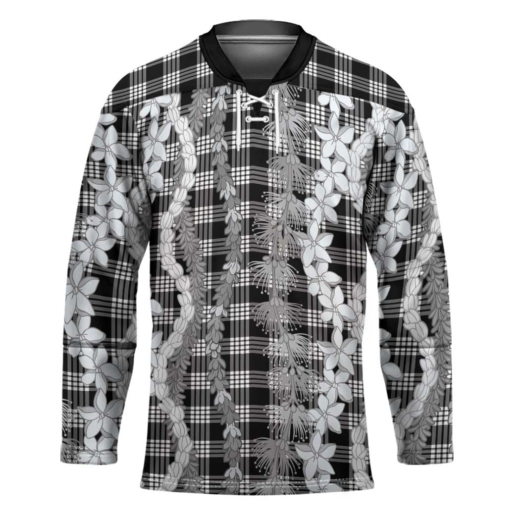 Hawaiian Ohia Lehua Lei Hockey Jersey Plaid Palaka Eleele Pattern - Polynesian Pride