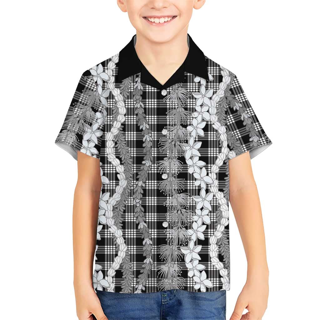 Hawaiian Ohia Lehua Lei Kid Hawaiian Shirt Plaid Palaka Eleele Pattern LT9 Kid Black - Polynesian Pride
