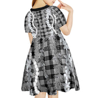 Hawaiian Ohia Lehua Lei Kid Short Sleeve Dress Plaid Palaka Eleele Pattern - Polynesian Pride