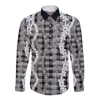 Hawaiian Ohia Lehua Lei Long Sleeve Button Shirt Plaid Palaka Eleele Pattern LT9 Unisex Black - Polynesian Pride
