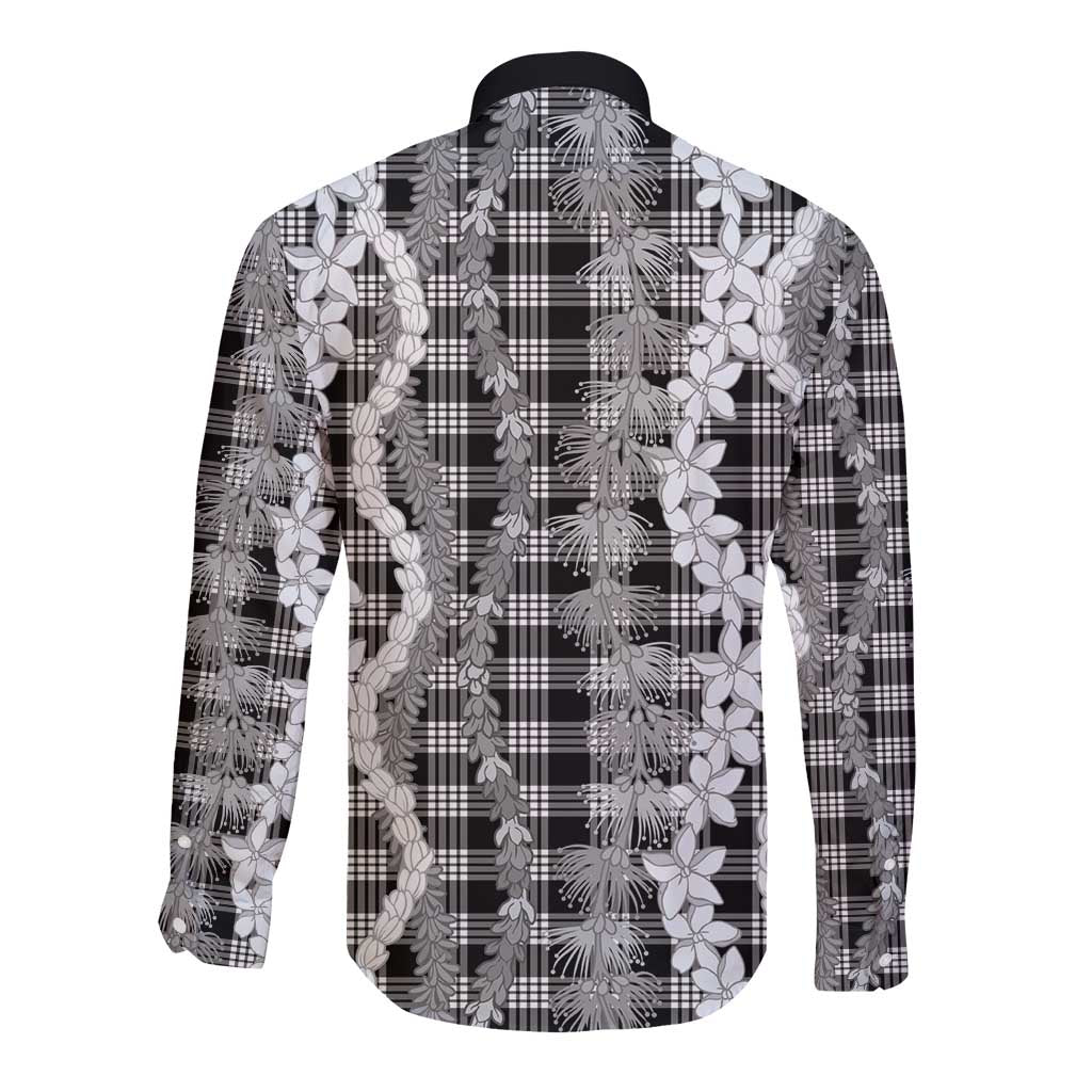 Hawaiian Ohia Lehua Lei Long Sleeve Button Shirt Plaid Palaka Eleele Pattern LT9 - Polynesian Pride