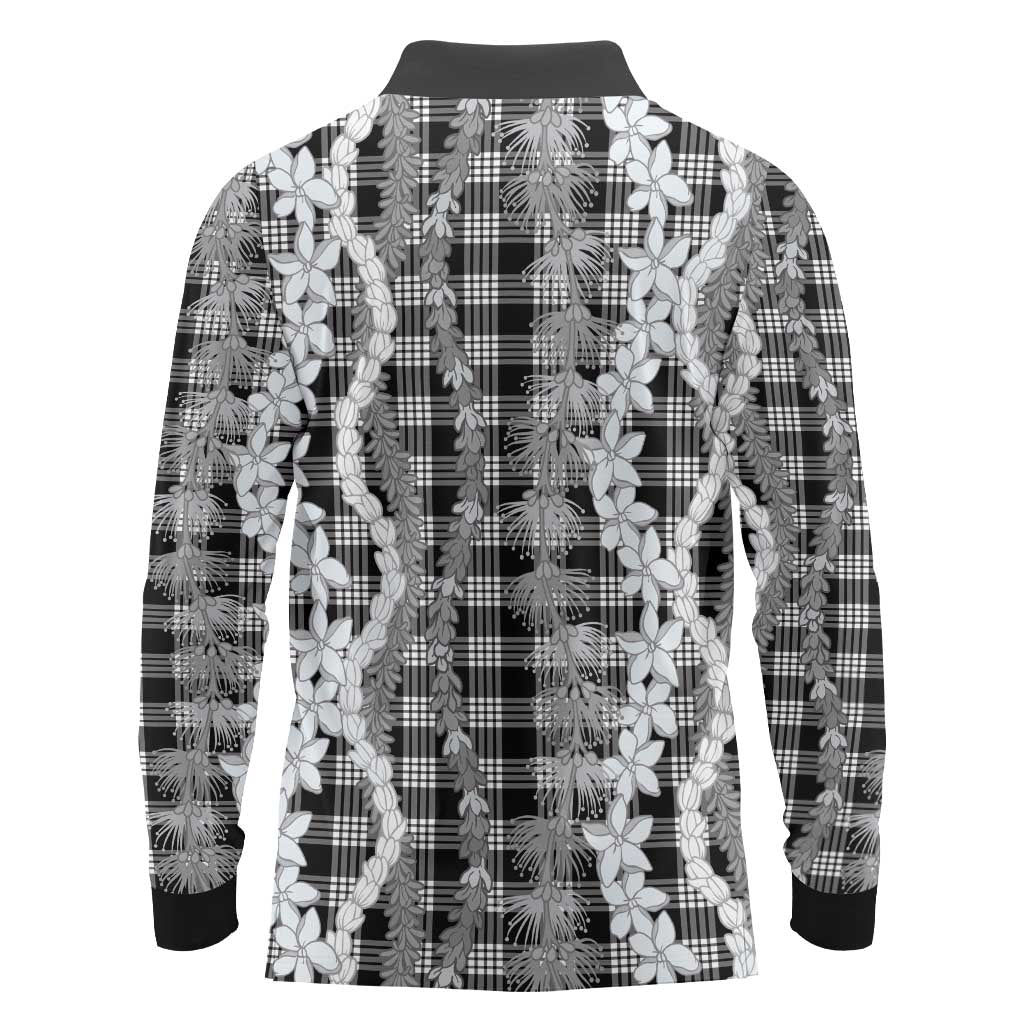 Hawaiian Ohia Lehua Lei Long Sleeve Polo Shirt Plaid Palaka Eleele Pattern - Polynesian Pride