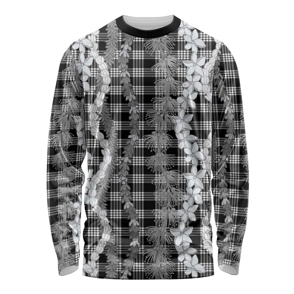 Hawaiian Ohia Lehua Lei Long Sleeve Shirt Plaid Palaka Eleele Pattern LT9 Unisex Black - Polynesian Pride