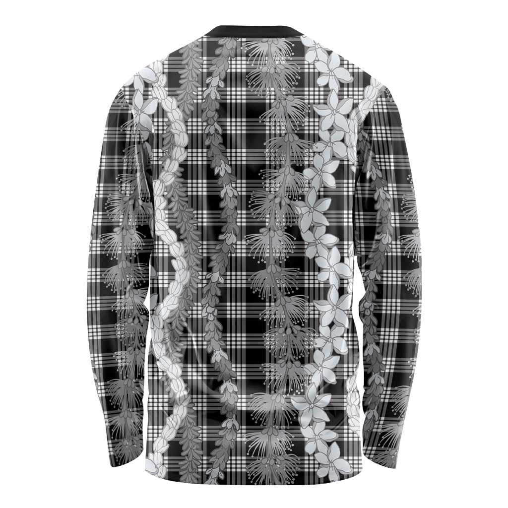 Hawaiian Ohia Lehua Lei Long Sleeve Shirt Plaid Palaka Eleele Pattern LT9 - Polynesian Pride
