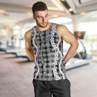 Hawaiian Ohia Lehua Lei Men Tank Top Plaid Palaka Eleele Pattern LT9 Black - Polynesian Pride