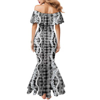 Hawaiian Ohia Lehua Lei Mermaid Dress Plaid Palaka Eleele Pattern - Polynesian Pride