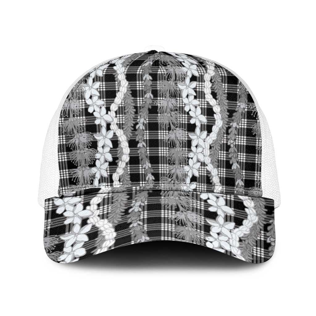 Hawaiian Ohia Lehua Lei Mesh Trucker Cap Plaid Palaka Eleele Pattern - Polynesian Pride