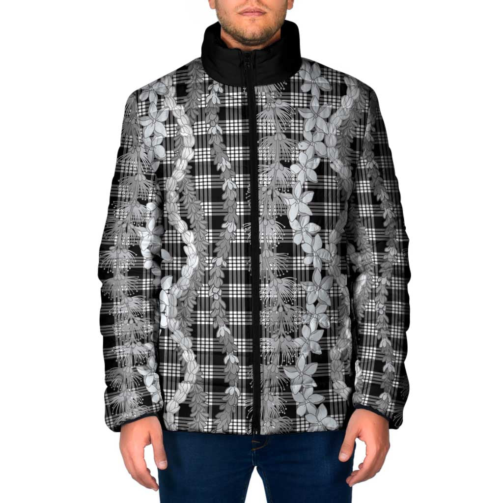 Hawaiian Ohia Lehua Lei Padded Jacket Plaid Palaka Eleele Pattern LT9 Men Black - Polynesian Pride