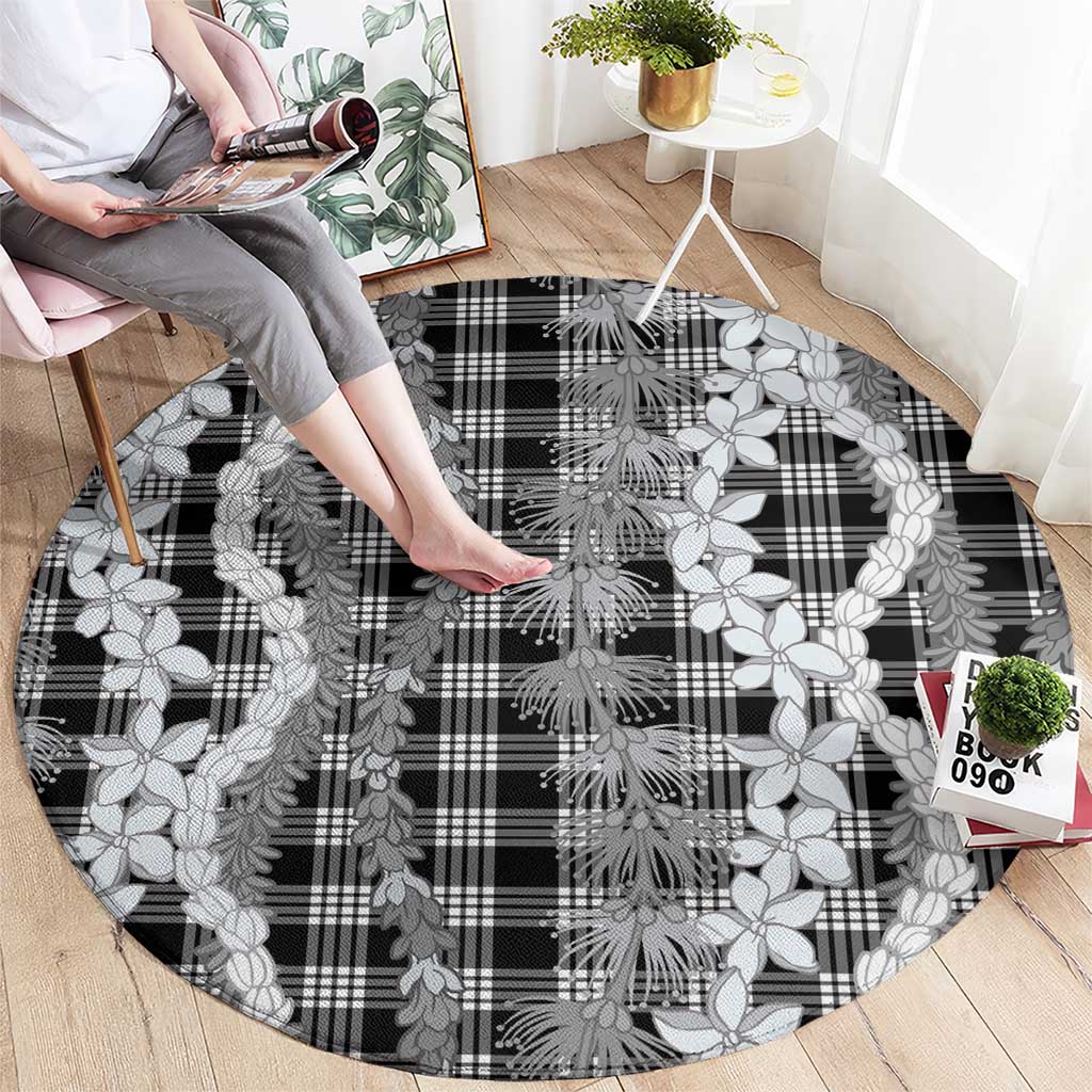 Hawaiian Ohia Lehua Lei Round Carpet Plaid Palaka Eleele Pattern - Polynesian Pride