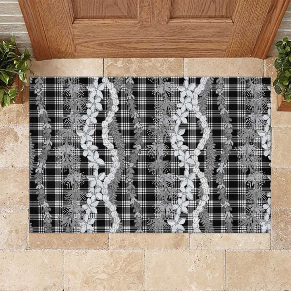 Hawaiian Ohia Lehua Lei Rubber Doormat Plaid Palaka Eleele Pattern LT9 Black - Polynesian Pride