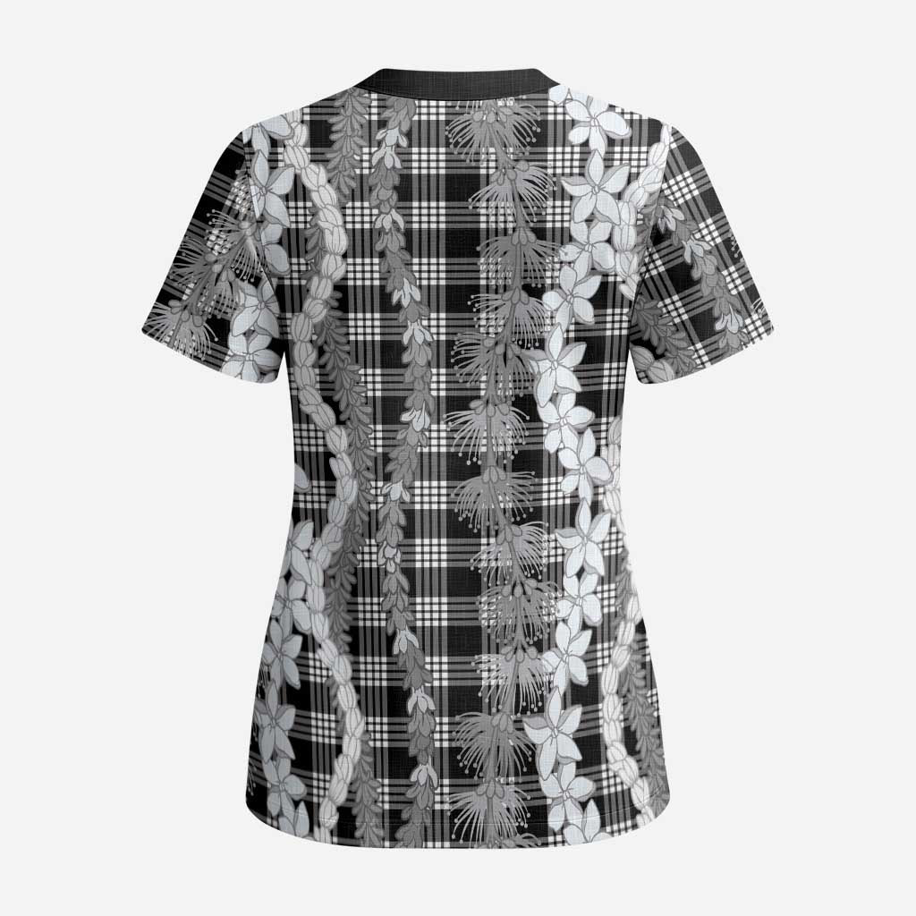 Hawaiian Ohia Lehua Lei Scrub Top Plaid Palaka Eleele Pattern LT9 - Polynesian Pride