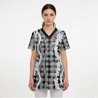 Hawaiian Ohia Lehua Lei Scrub Top Plaid Palaka Eleele Pattern LT9 - Polynesian Pride