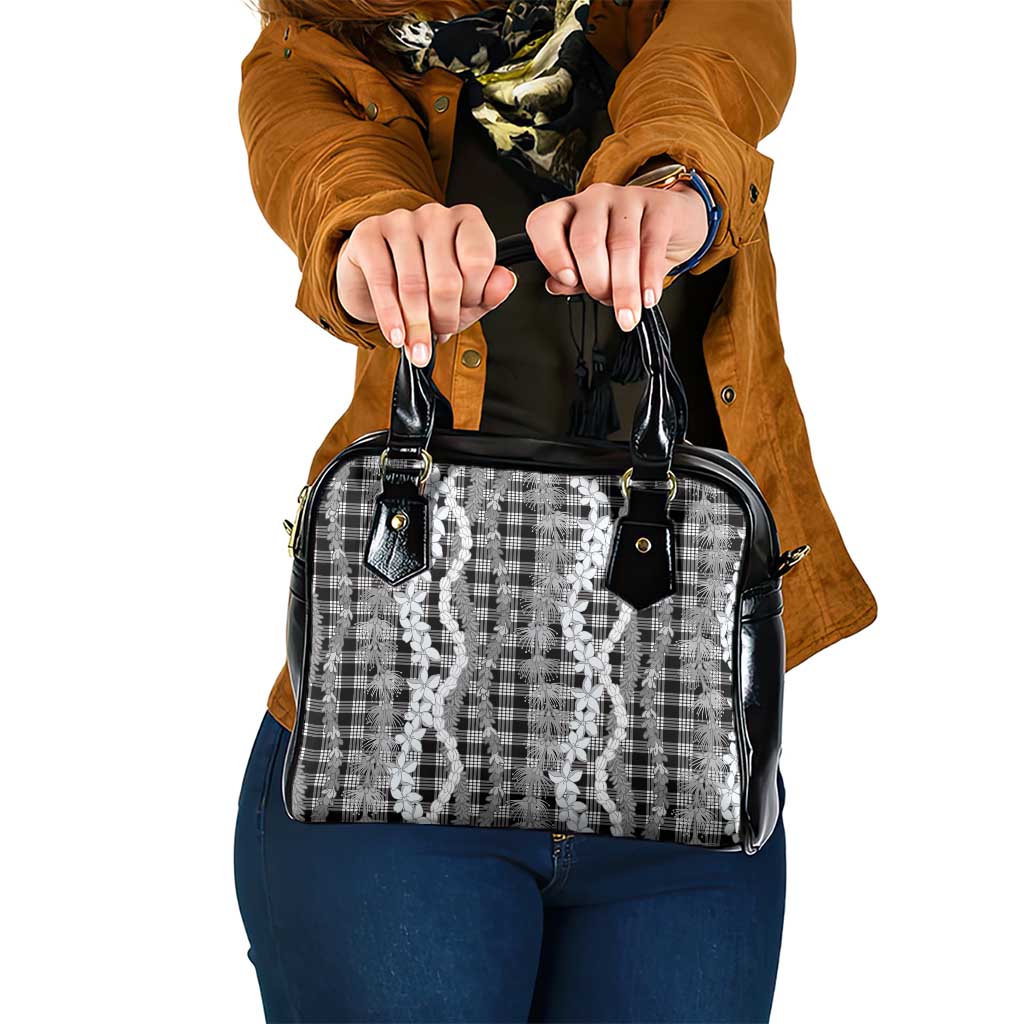 Hawaiian Ohia Lehua Lei Shoulder Handbag Plaid Palaka Eleele Pattern LT9 One Size Black - Polynesian Pride