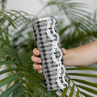 Hawaiian Ohia Lehua Lei Skinny Tumbler Plaid Palaka Eleele Pattern - Polynesian Pride