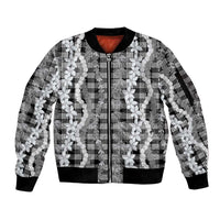 Hawaiian Ohia Lehua Lei Sleeve Zip Bomber Jacket Plaid Palaka Eleele Pattern LT9 Unisex Black - Polynesian Pride