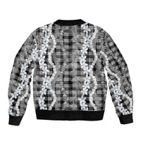 Hawaiian Ohia Lehua Lei Sleeve Zip Bomber Jacket Plaid Palaka Eleele Pattern LT9 - Polynesian Pride