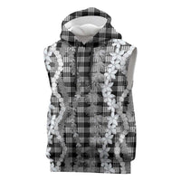 Hawaiian Ohia Lehua Lei Sleeveless Hoodie Plaid Palaka Eleele Pattern LT9 Black - Polynesian Pride