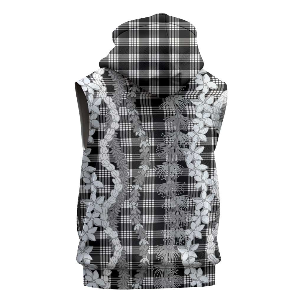 Hawaiian Ohia Lehua Lei Sleeveless Hoodie Plaid Palaka Eleele Pattern LT9 - Polynesian Pride