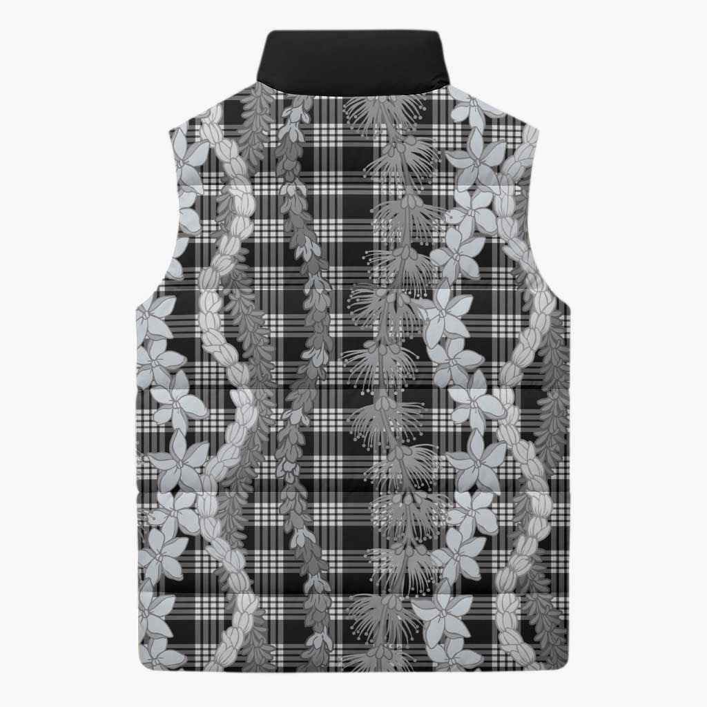 Hawaiian Ohia Lehua Lei Sleeveless Puffer Jacket Plaid Palaka Eleele Pattern LT9 - Polynesian Pride