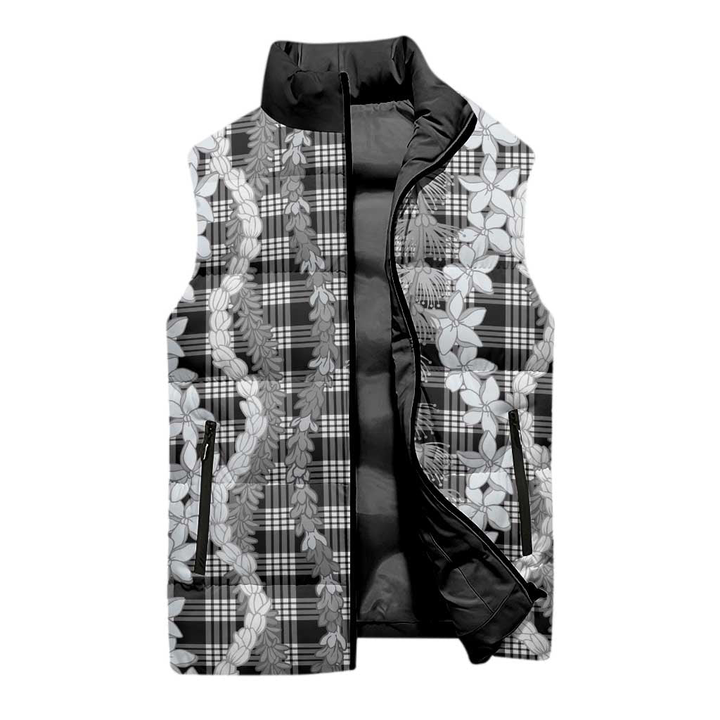 Hawaiian Ohia Lehua Lei Sleeveless Puffer Jacket Plaid Palaka Eleele Pattern LT9 - Polynesian Pride