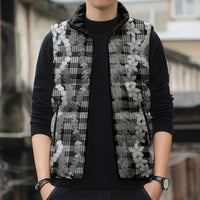 Hawaiian Ohia Lehua Lei Sleeveless Puffer Jacket Plaid Palaka Eleele Pattern LT9 - Polynesian Pride