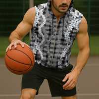 Hawaiian Ohia Lehua Lei Sleeveless Zip Hoodie Plaid Palaka Eleele Pattern - Polynesian Pride