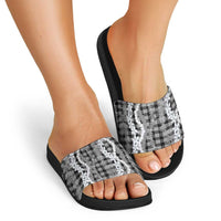 Hawaiian Ohia Lehua Lei Slide Sandals Plaid Palaka Eleele Pattern LT9 - Polynesian Pride