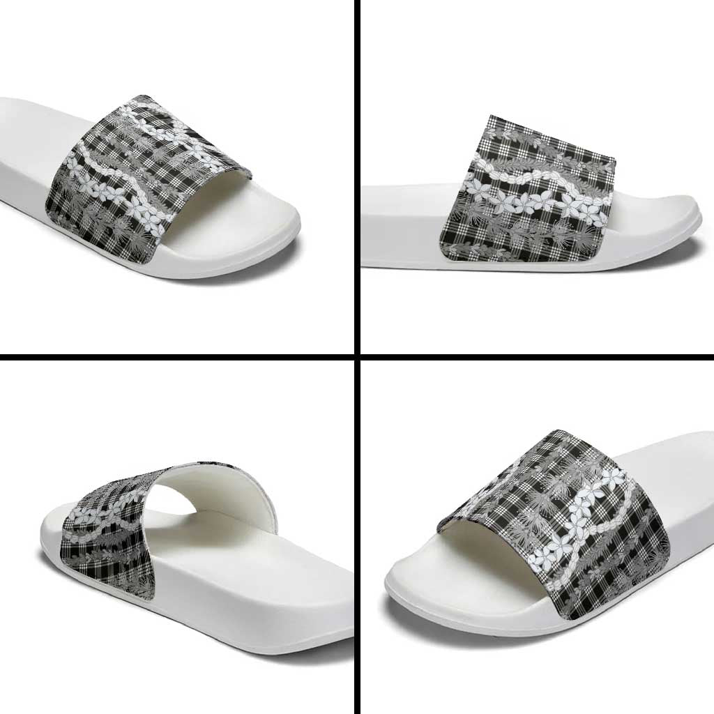 Hawaiian Ohia Lehua Lei Slide Sandals Plaid Palaka Eleele Pattern LT9 - Polynesian Pride