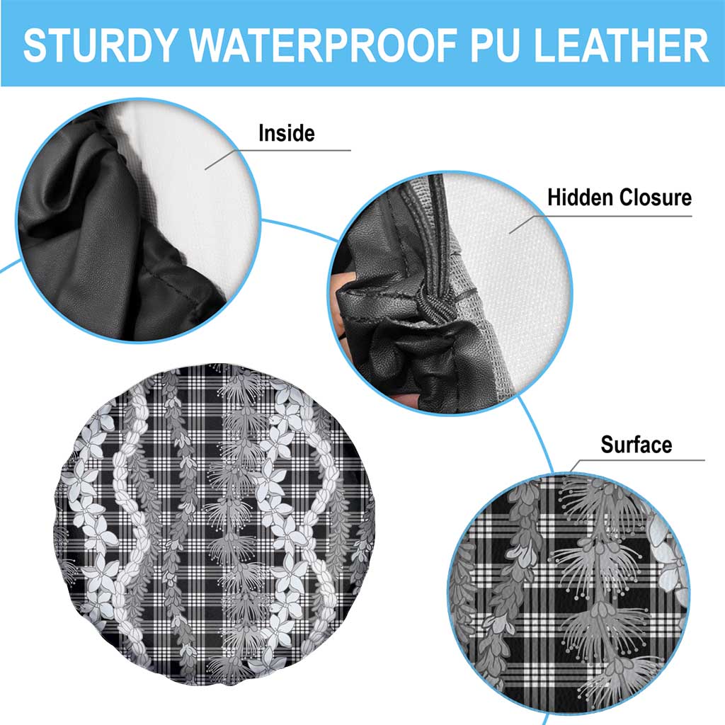 Hawaiian Ohia Lehua Lei Spare Tire Cover Plaid Palaka Eleele Pattern - Polynesian Pride