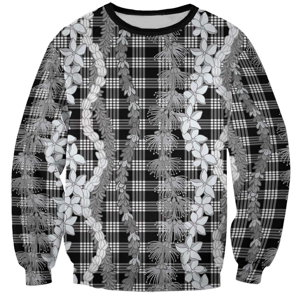 Hawaiian Ohia Lehua Lei Sweatshirt Plaid Palaka Eleele Pattern LT9 Unisex Black - Polynesian Pride