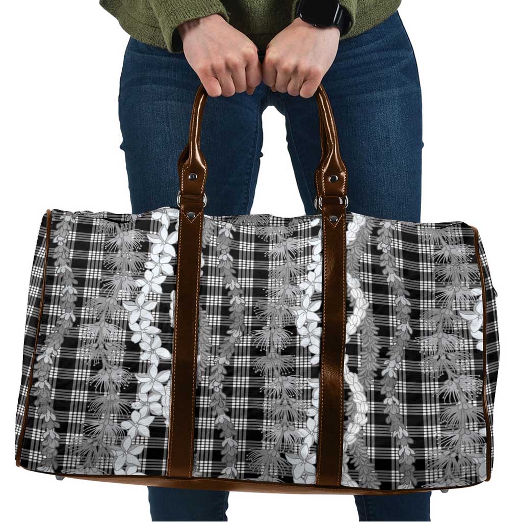 Hawaiian Ohia Lehua Lei Travel Bag Plaid Palaka Eleele Pattern LT9 Black - Polynesian Pride
