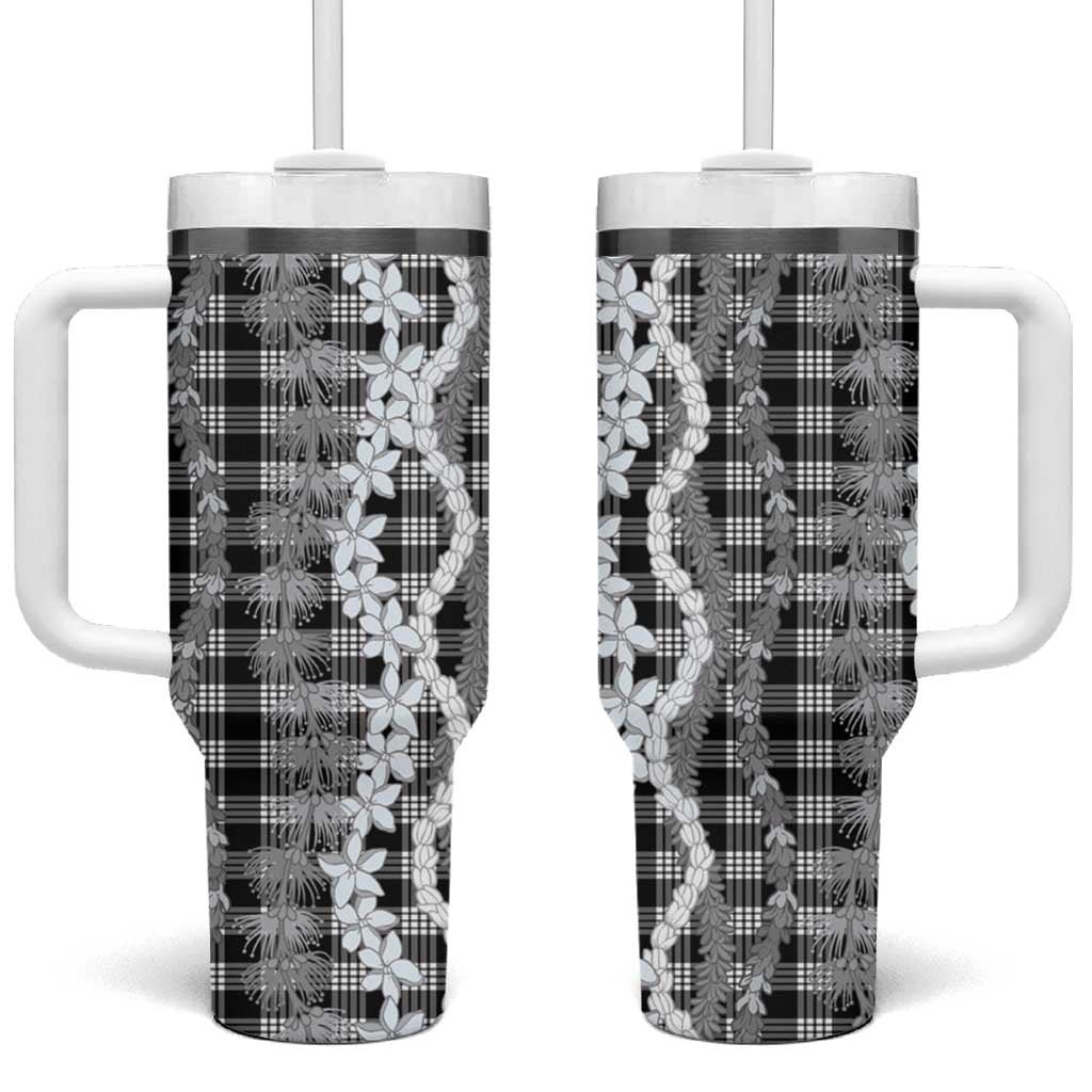 Hawaiian Ohia Lehua Lei Tumbler With Handle Plaid Palaka Eleele Pattern - Polynesian Pride