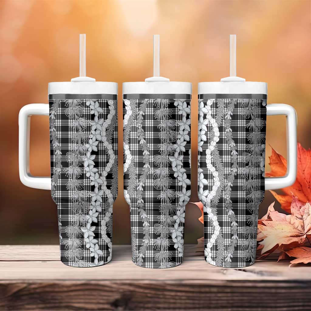 Hawaiian Ohia Lehua Lei Tumbler With Handle Plaid Palaka Eleele Pattern - Polynesian Pride